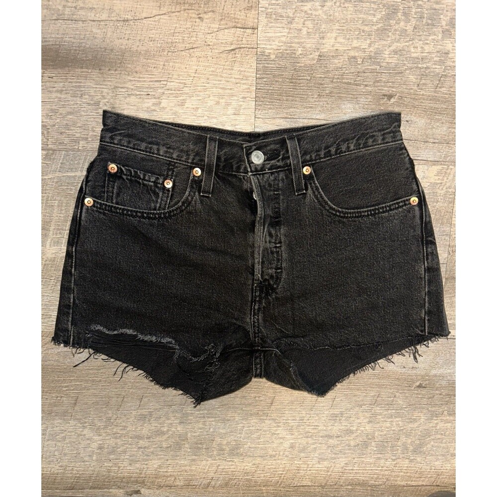 Levi's 501 Women's High Rise Shorts W26 Lunar Black Distressed Denim 56327-0112